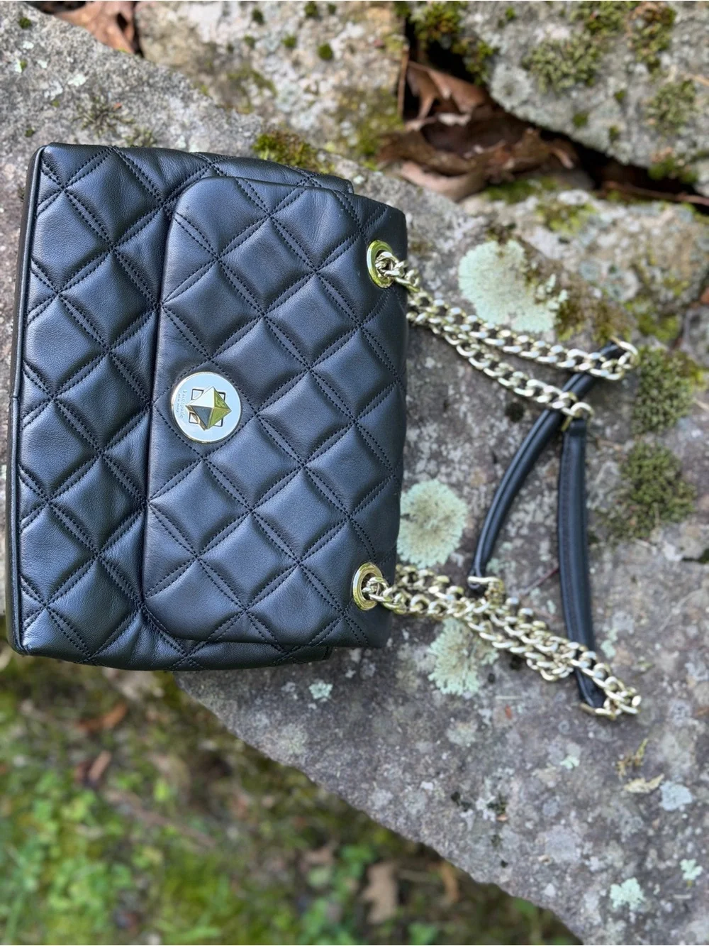 Kate Spade Natalia WKRU7074 black quilted leather crossbody/shoulder bag gold